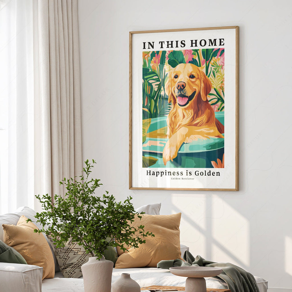 Golden Retriever Art Print – In This Home Happiness is Golden Wall Art