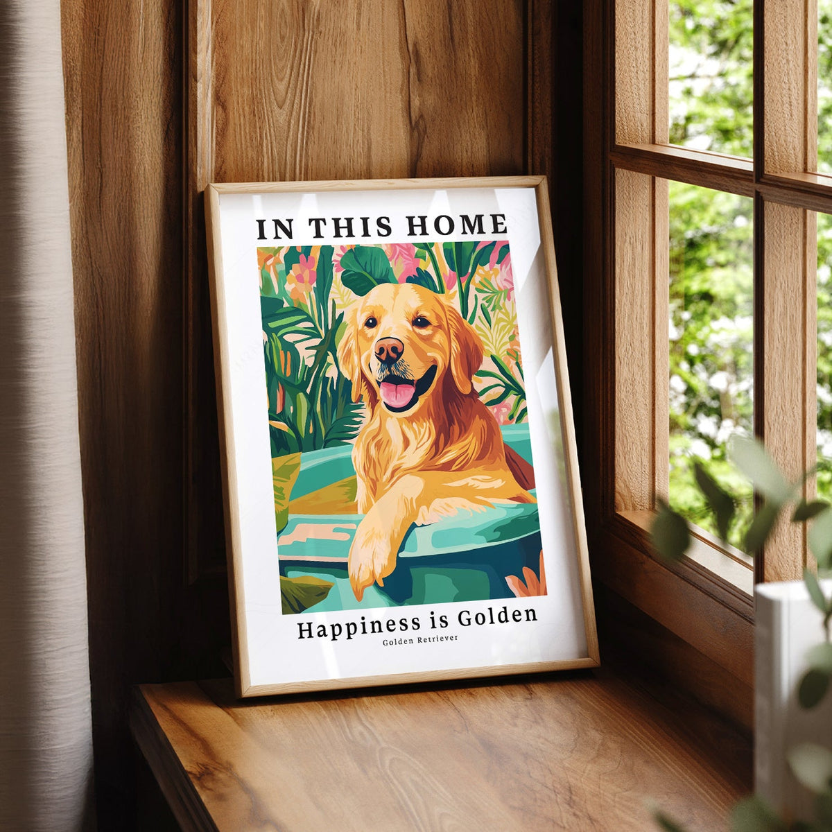 Golden Retriever Art Print – In This Home Happiness is Golden Wall Art