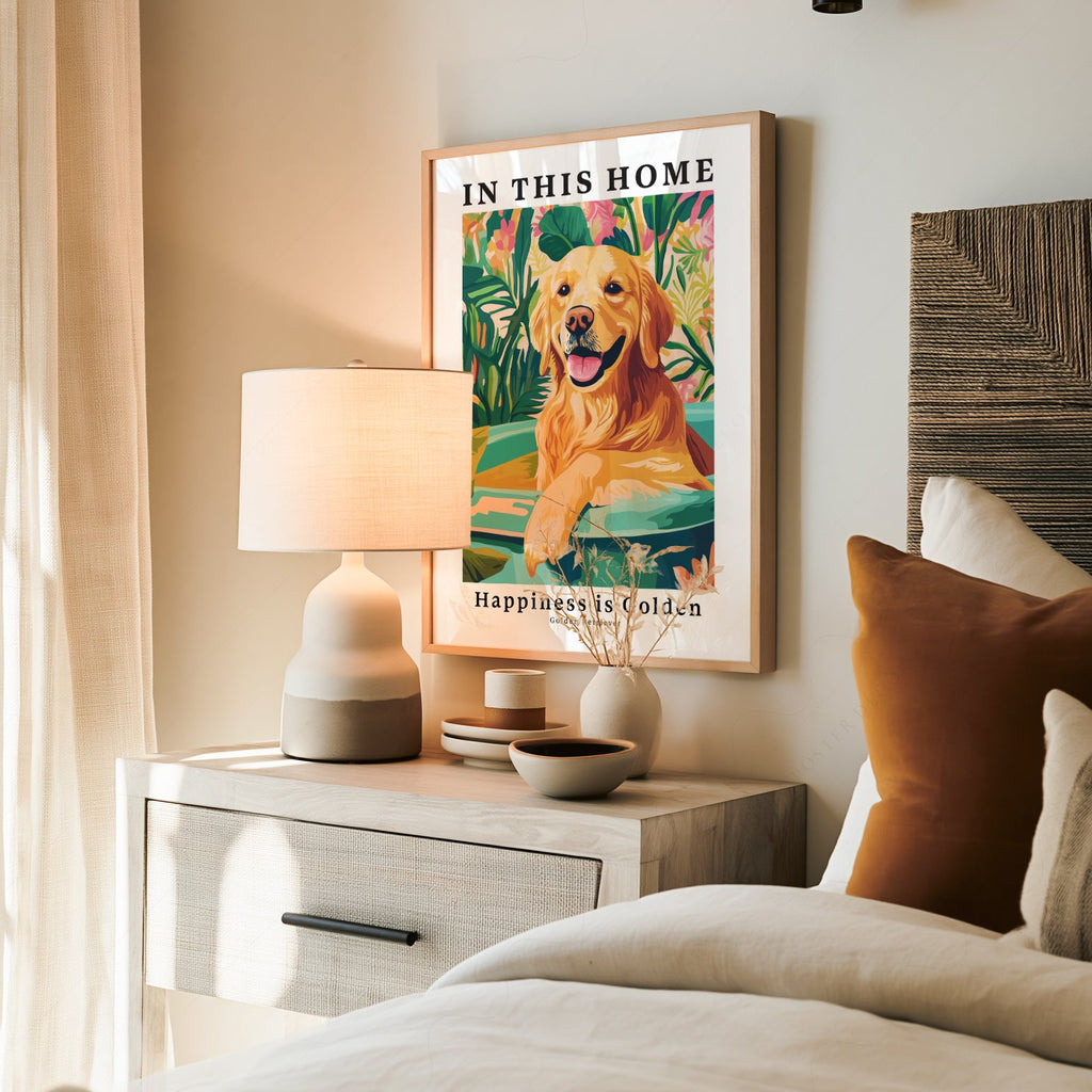 Golden Retriever Art Print – In This Home Happiness is Golden Wall Art