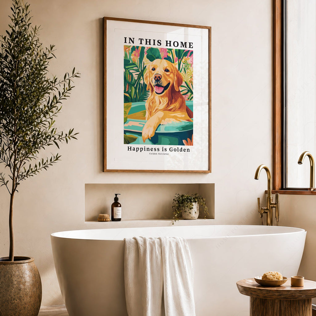 Golden Retriever Art Print – In This Home Happiness is Golden Wall Art