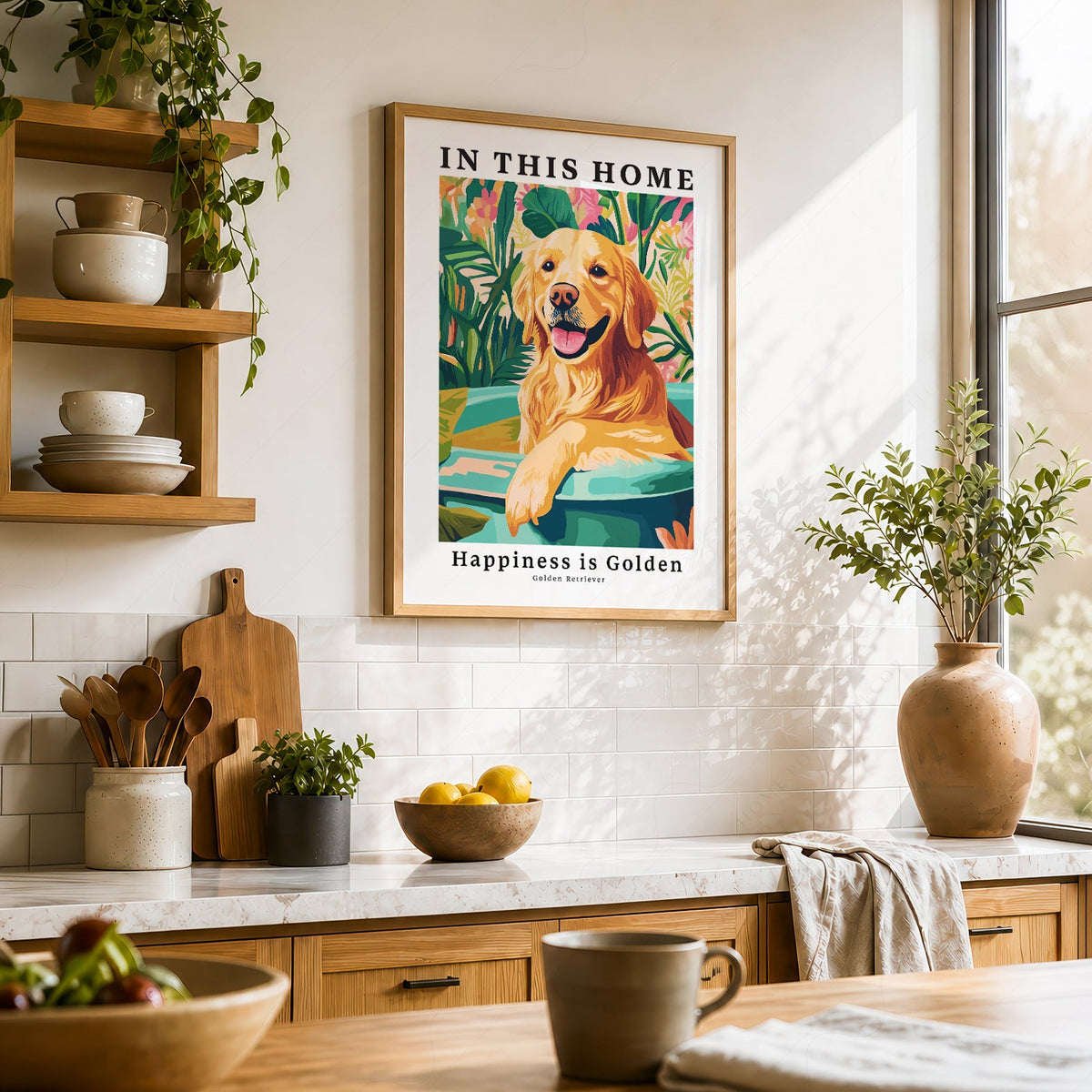 Golden Retriever Art Print – In This Home Happiness is Golden Wall Art