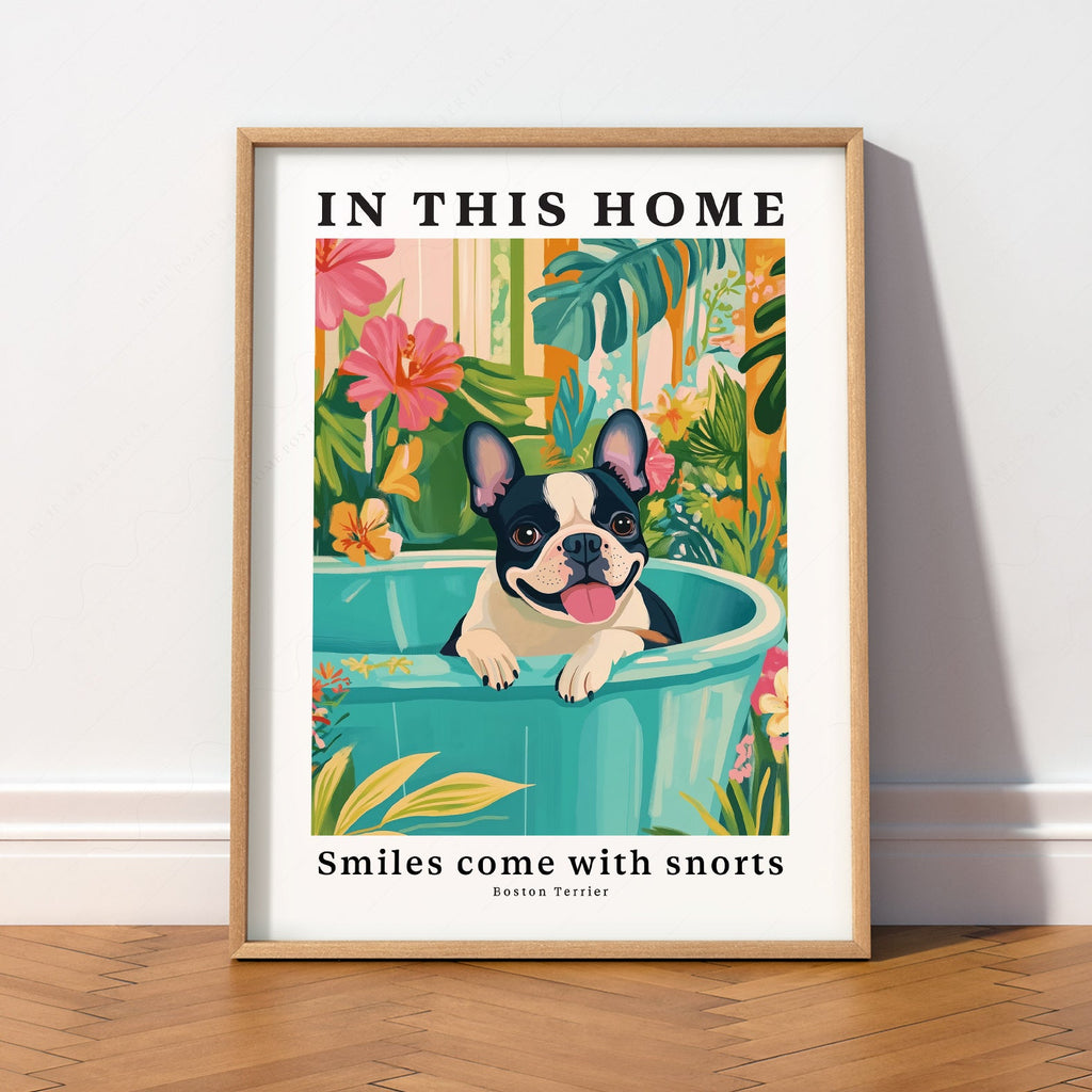 Boston Terrier Wall Art Print – Tropical Dog Poster Home Decor
