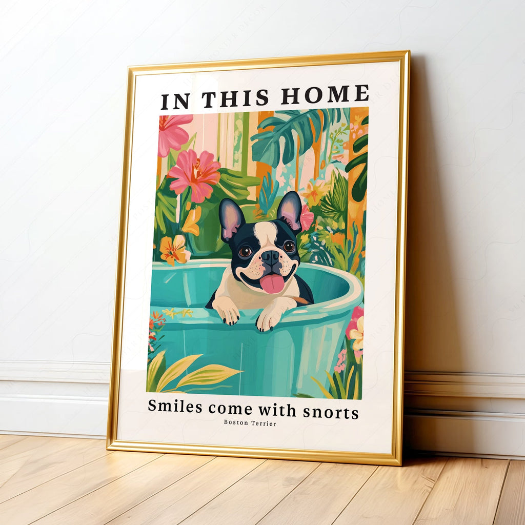 Boston Terrier Wall Art Print – Tropical Dog Poster Home Decor