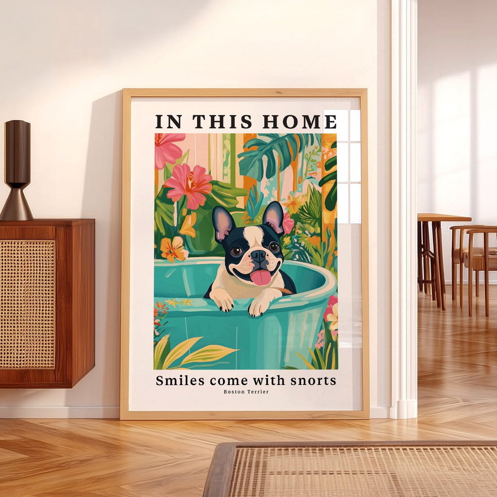 Boston Terrier Wall Art Print – Tropical Dog Poster Home Decor