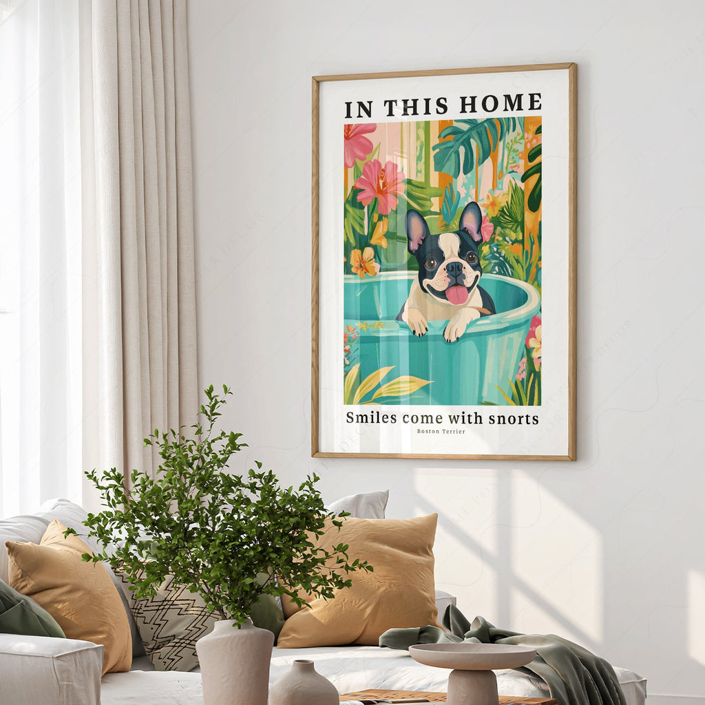 Boston Terrier Wall Art Print – Tropical Dog Poster Home Decor