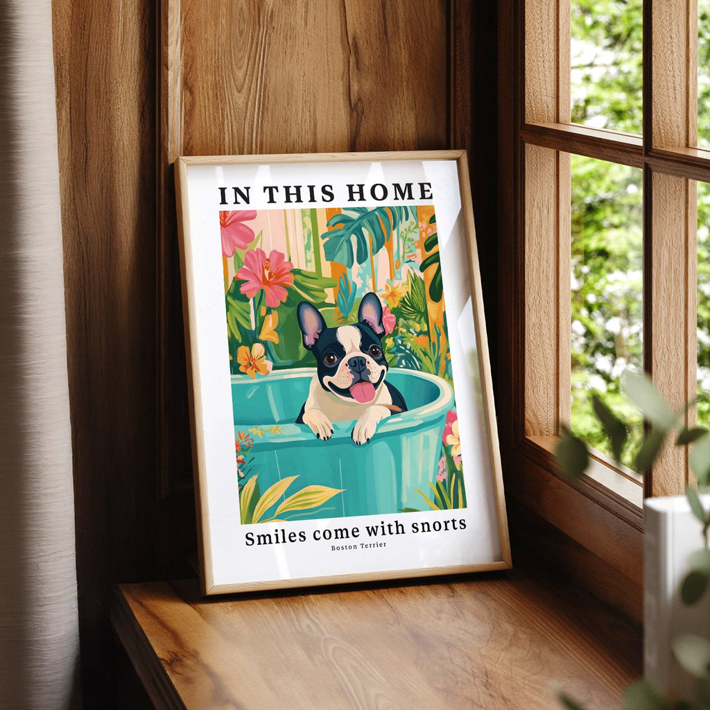 Boston Terrier Wall Art Print – Tropical Dog Poster Home Decor