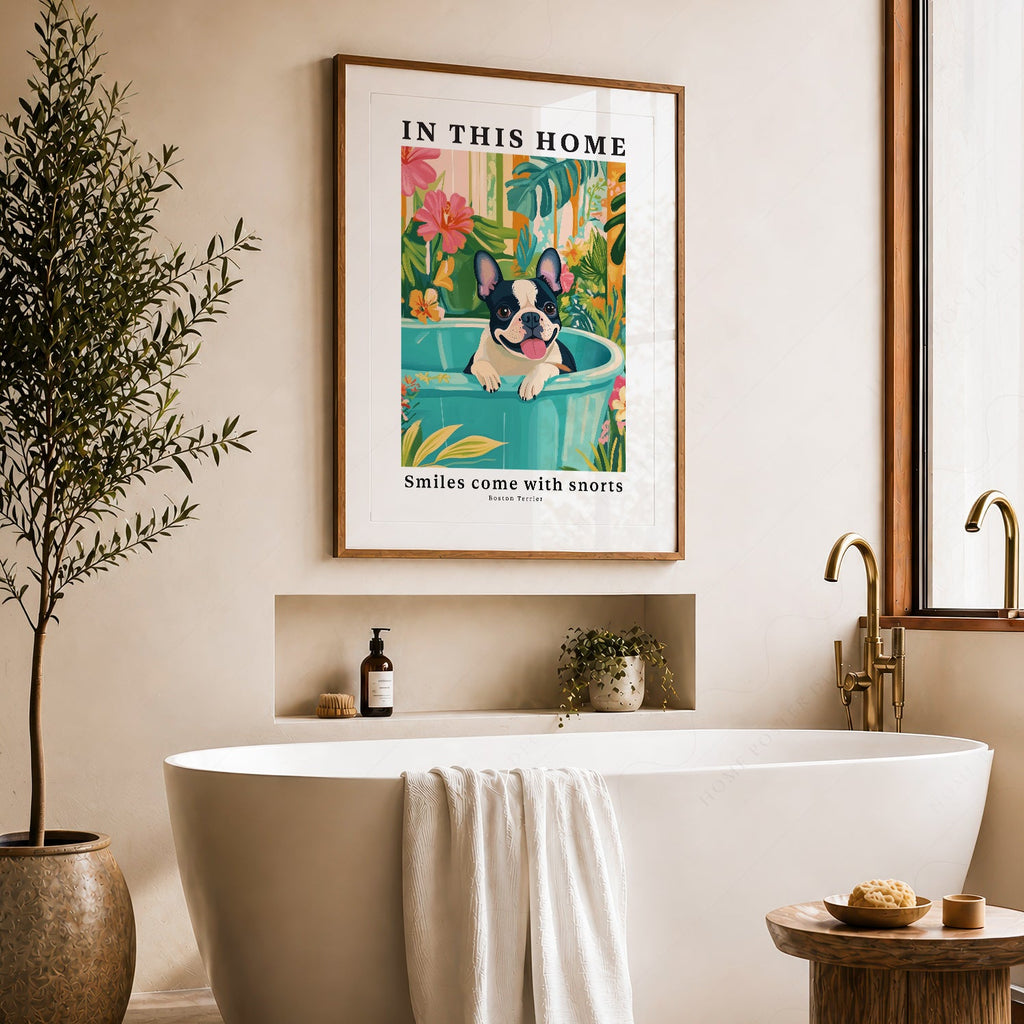 Boston Terrier Wall Art Print – Tropical Dog Poster Home Decor