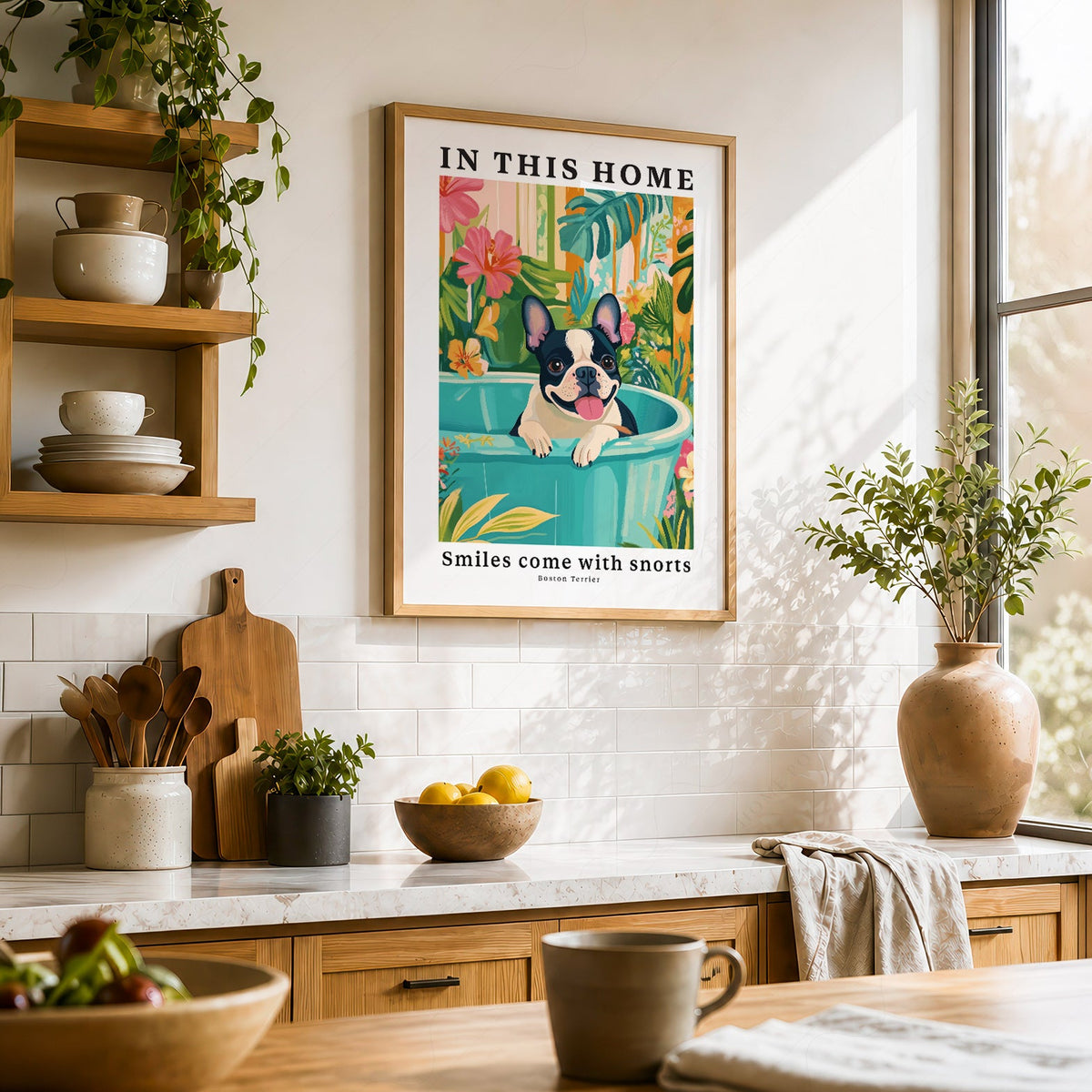 Boston Terrier Wall Art Print – Tropical Dog Poster Home Decor
