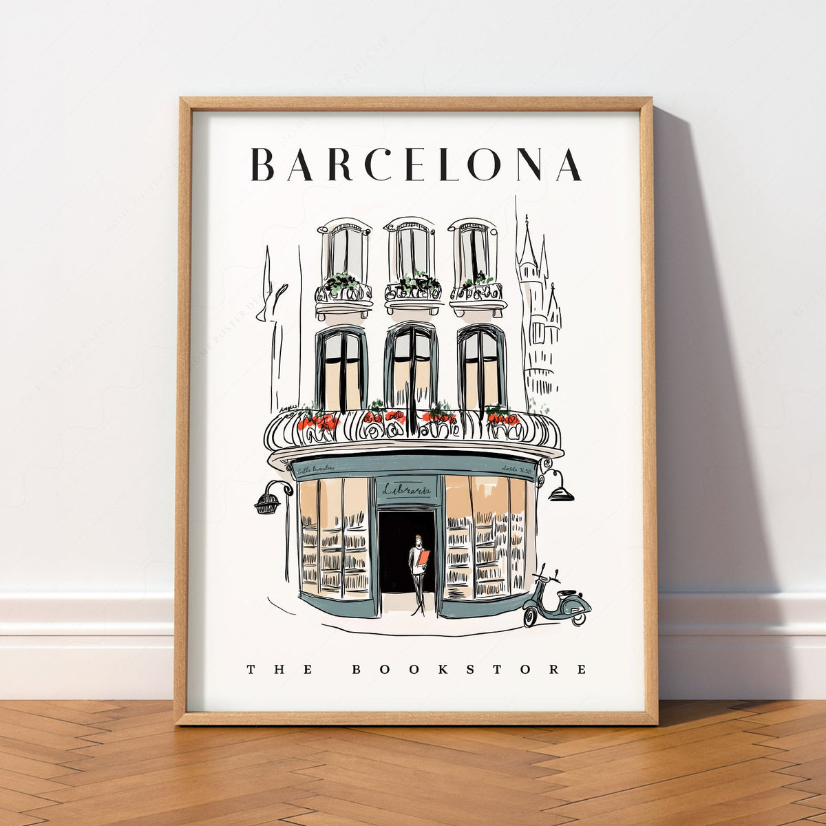 Barcelona Bookstore Illustration Print – European City Wall Art Poster