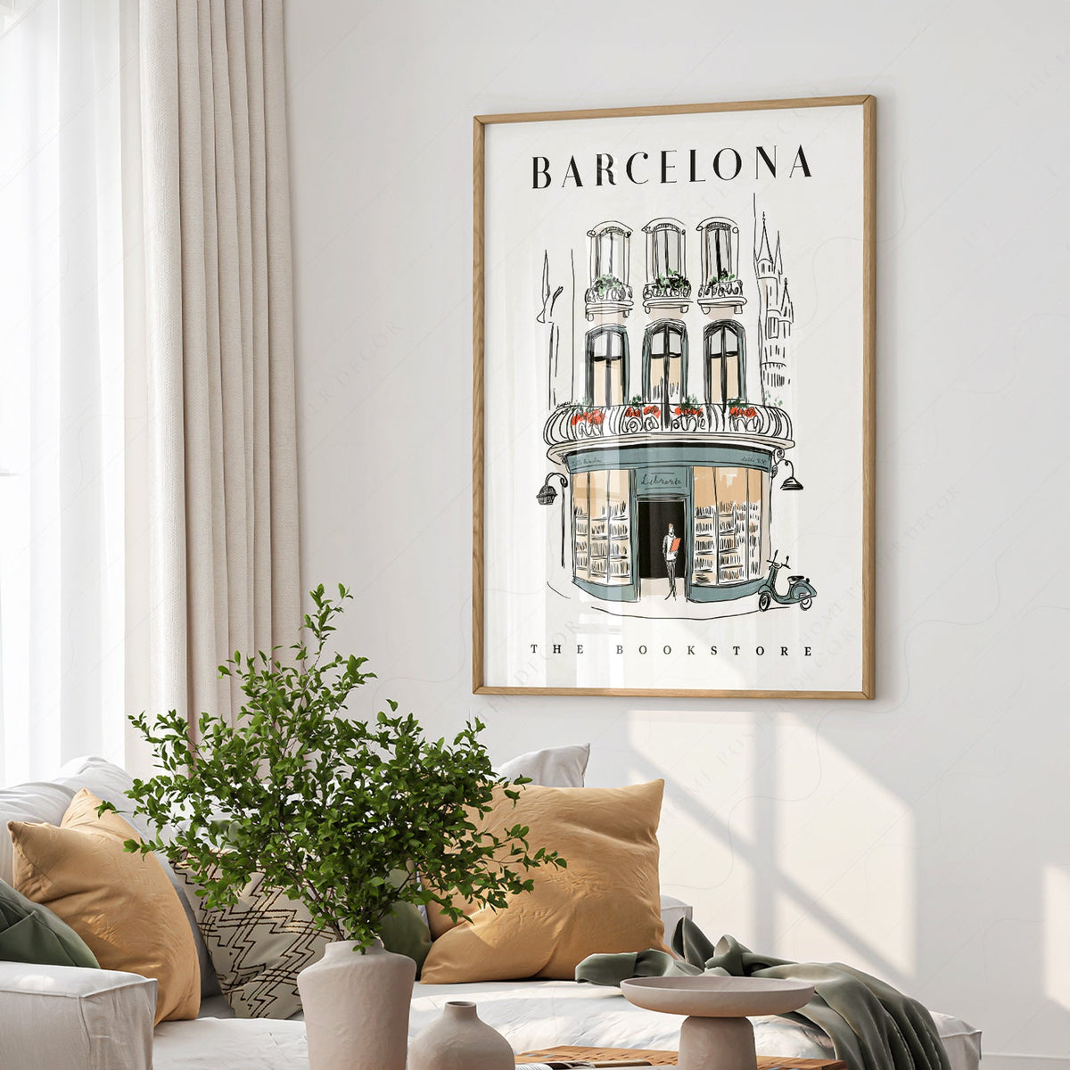Barcelona Bookstore Illustration Print – European City Wall Art Poster