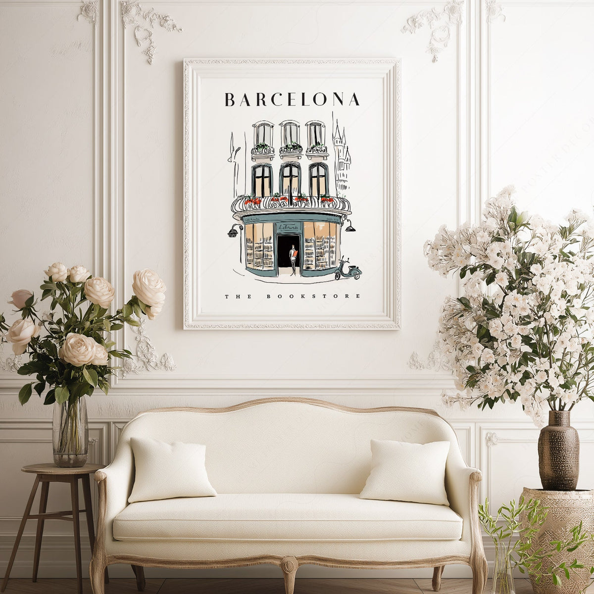 Barcelona Bookstore Illustration Print – European City Wall Art Poster