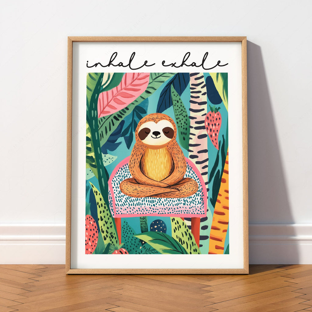 Inhale Exhale Sloth Art Print – Tropical Jungle Poster Wall Decor
