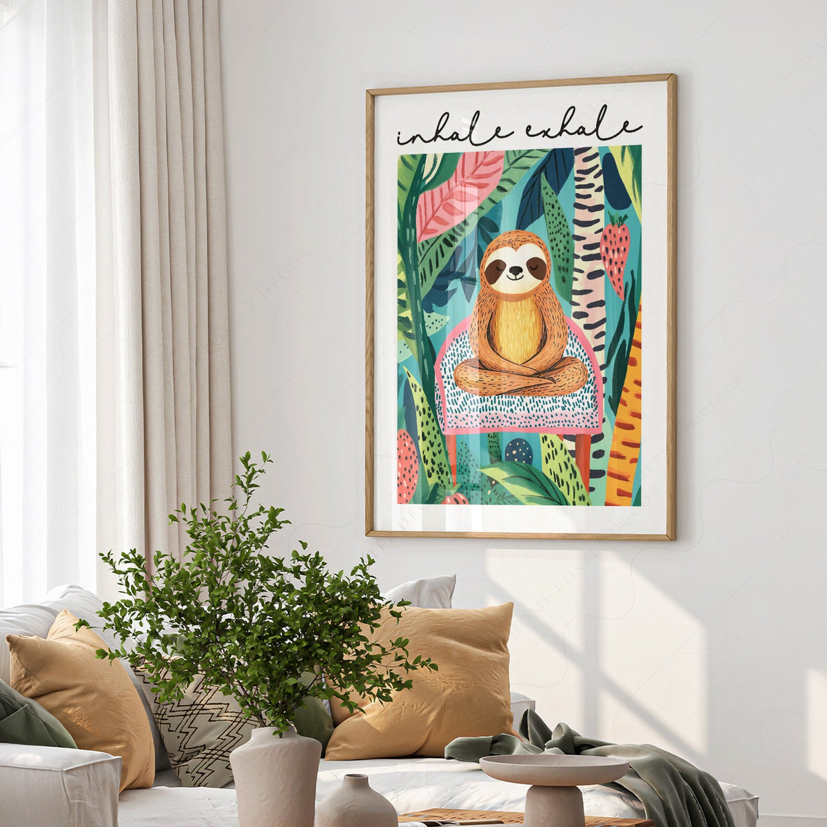 Inhale Exhale Sloth Art Print – Tropical Jungle Poster Wall Decor