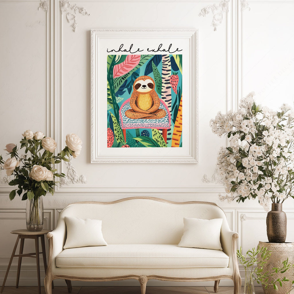 Inhale Exhale Sloth Art Print – Tropical Jungle Poster Wall Decor