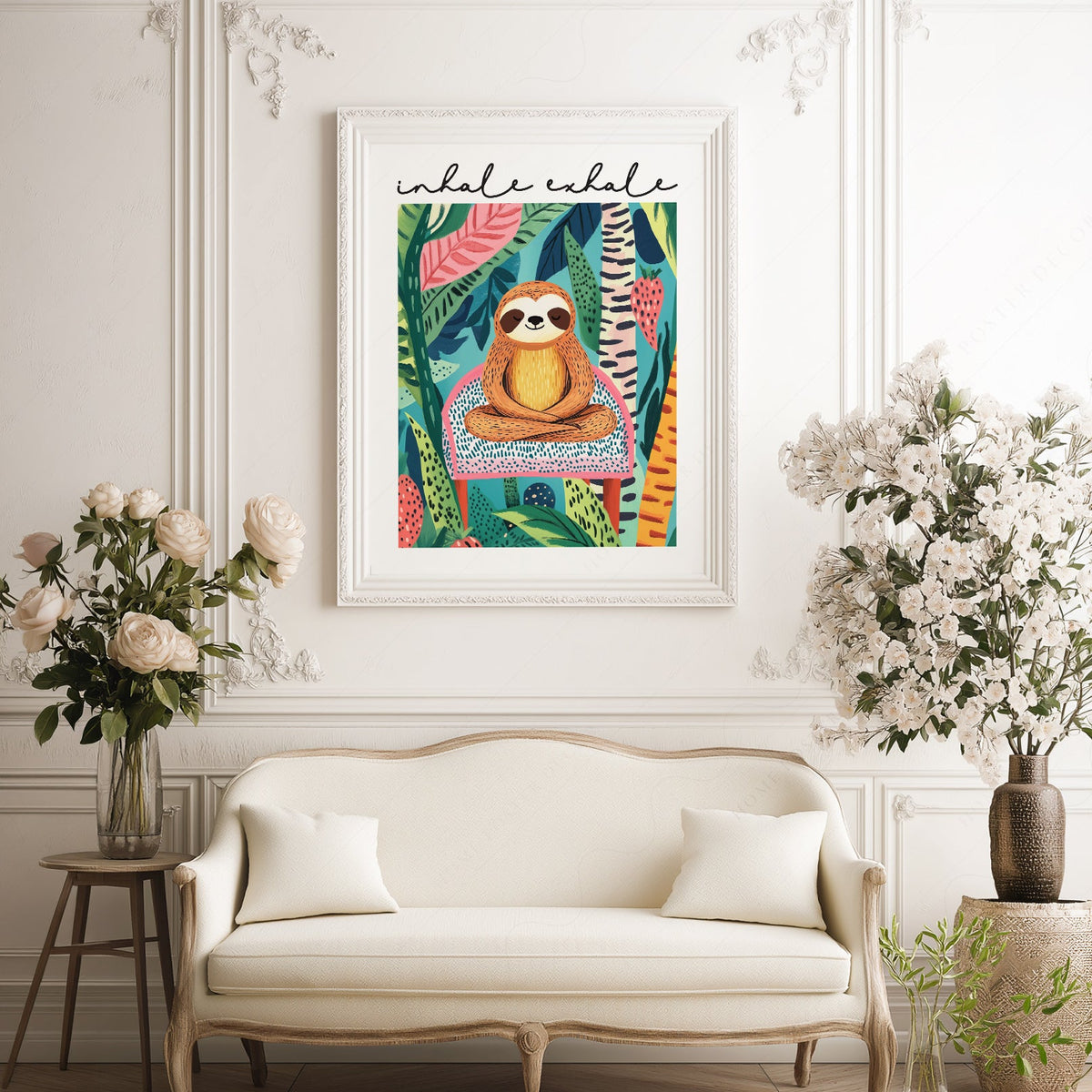 Inhale Exhale Sloth Art Print – Tropical Jungle Poster Wall Decor