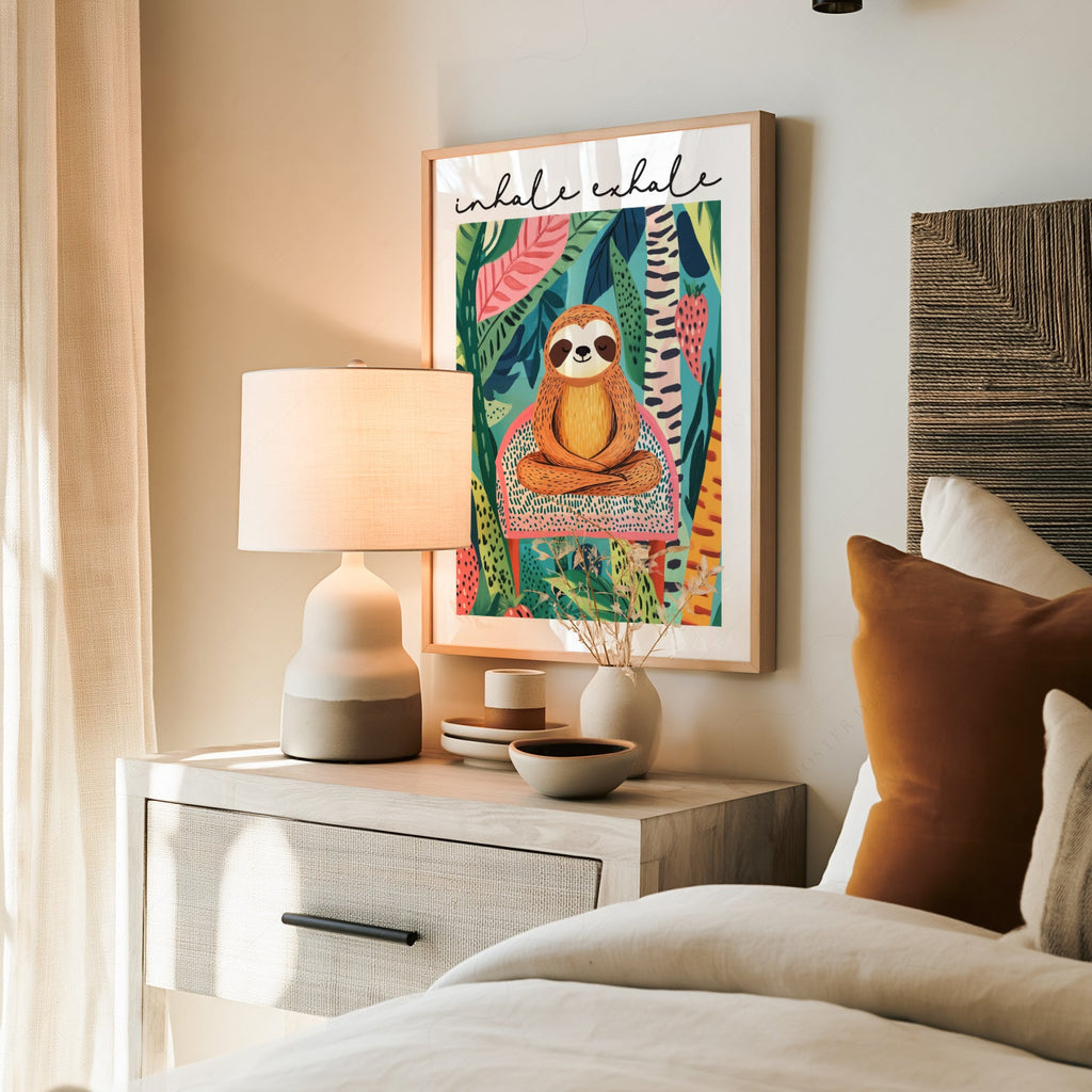 Inhale Exhale Sloth Art Print – Tropical Jungle Poster Wall Decor