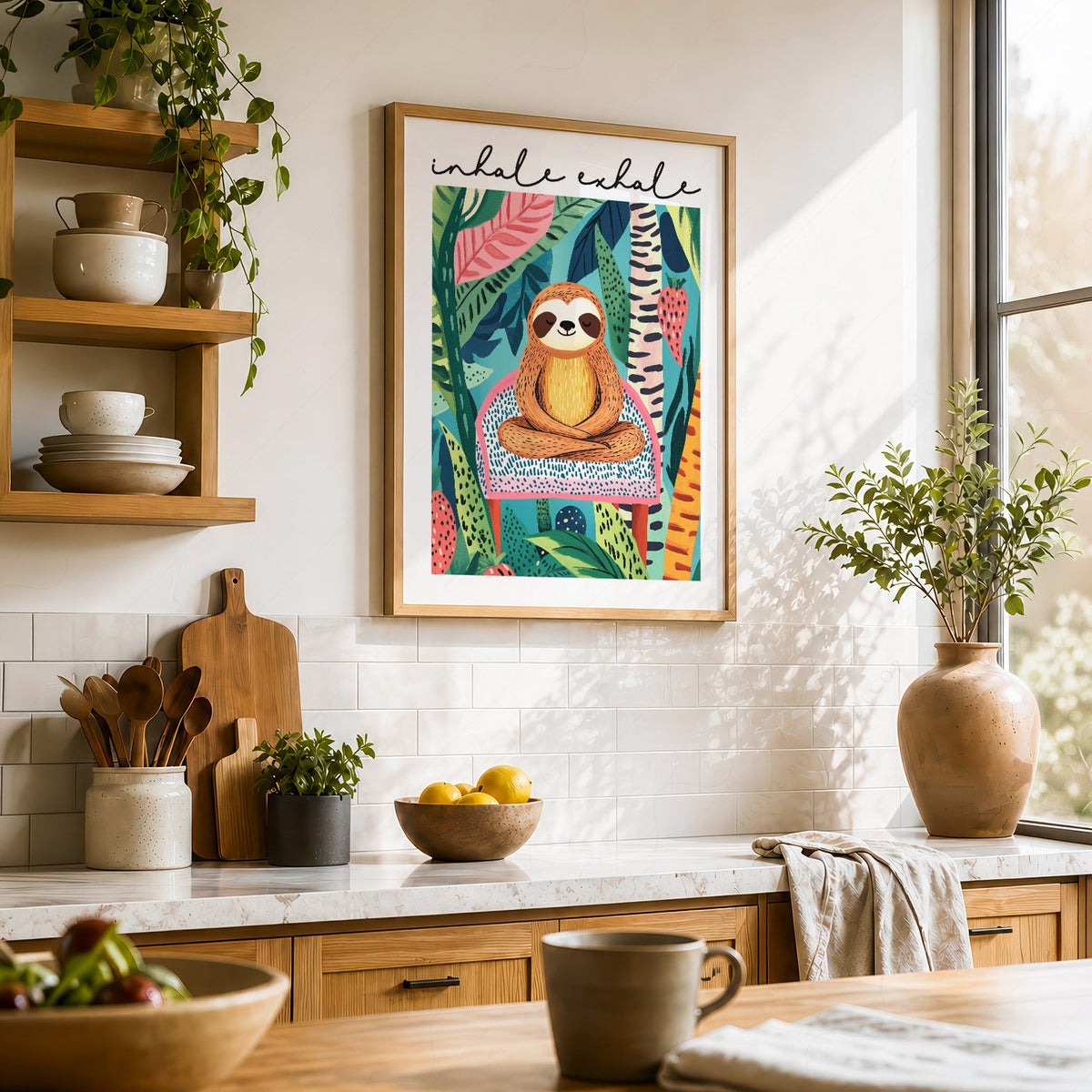Inhale Exhale Sloth Art Print – Tropical Jungle Poster Wall Decor