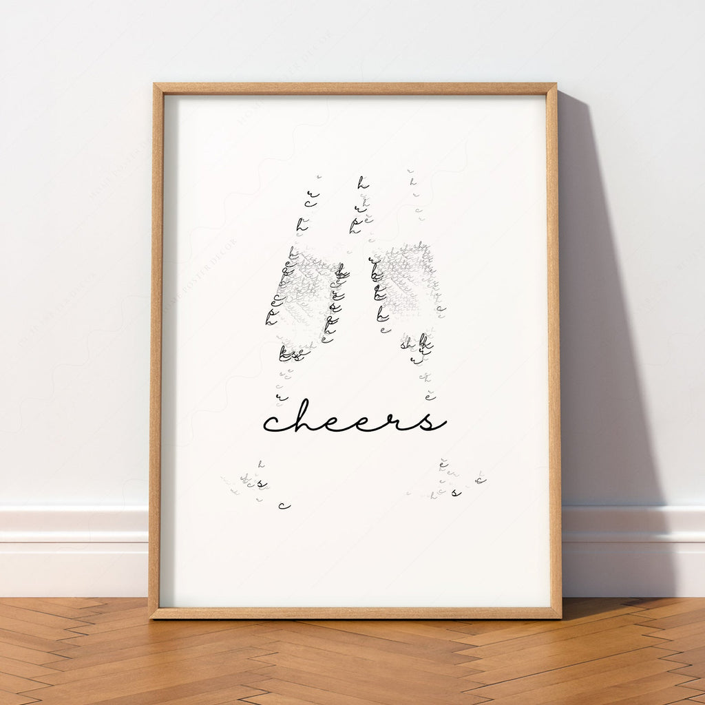 Cheers Champagne Typography Print – Minimalist Bar Cart Wall Art Poster