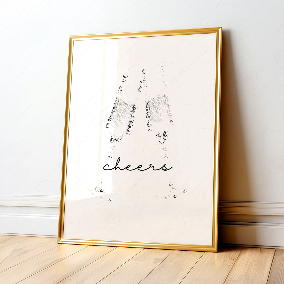 Cheers Champagne Typography Print – Minimalist Bar Cart Wall Art Poster