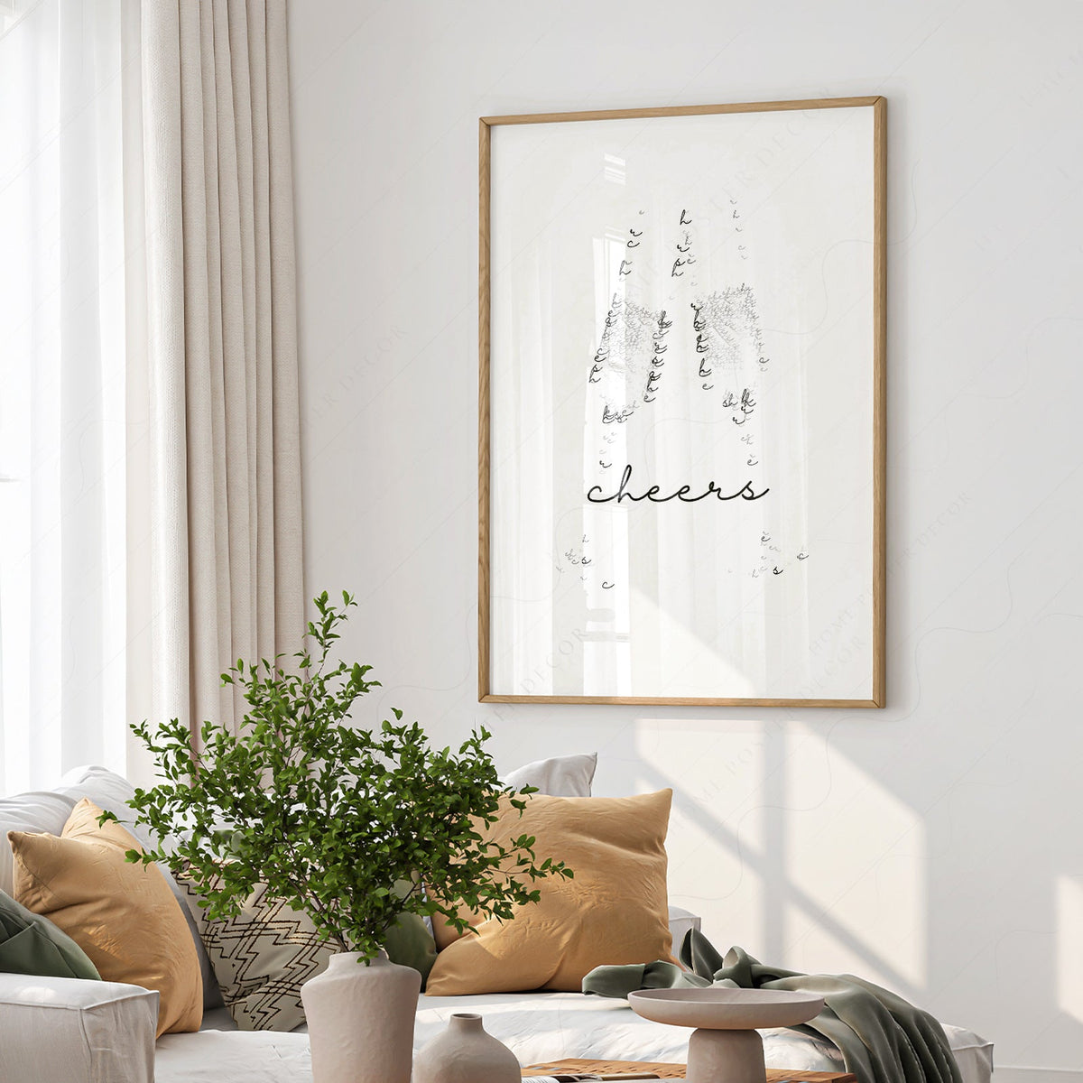 Cheers Champagne Typography Print – Minimalist Bar Cart Wall Art Poster