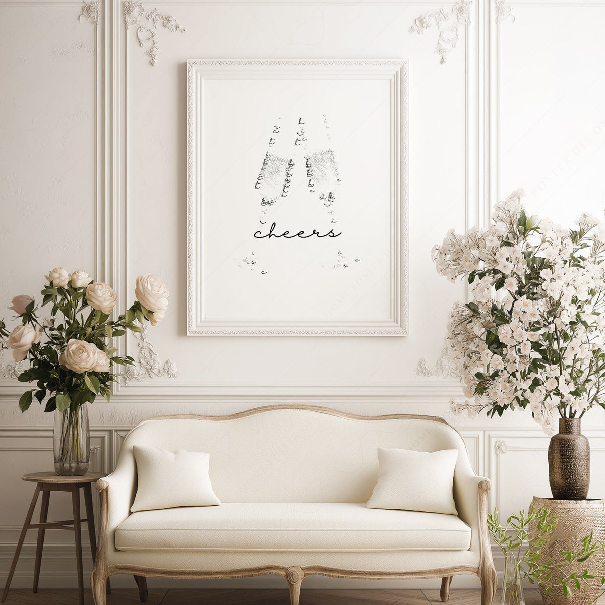 Cheers Champagne Typography Print – Minimalist Bar Cart Wall Art Poster