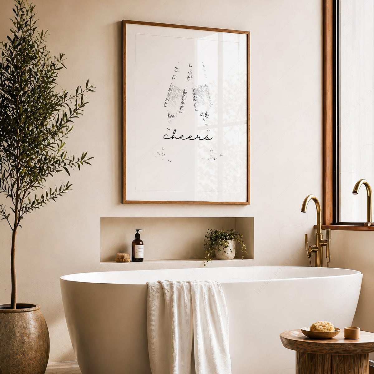 Cheers Champagne Typography Print – Minimalist Bar Cart Wall Art Poster