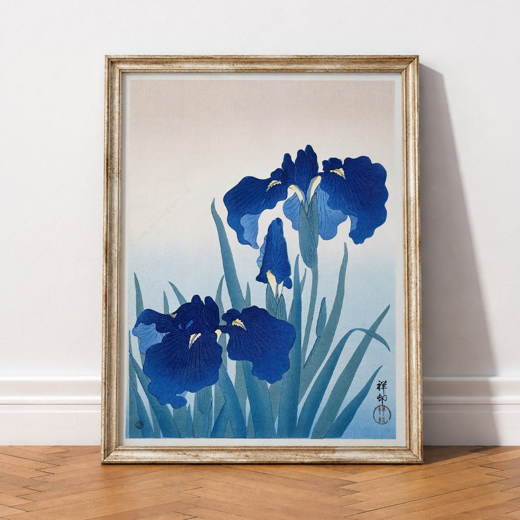 Ohara Koson Blue Iris Woodblock Print – Japanese Floral Wall Art