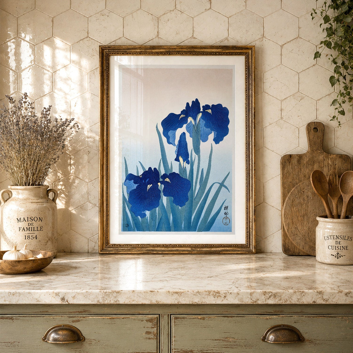 Ohara Koson Blue Iris Woodblock Print – Japanese Floral Wall Art