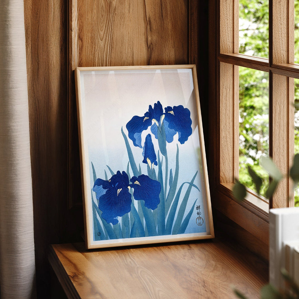 Ohara Koson Blue Iris Woodblock Print – Japanese Floral Wall Art