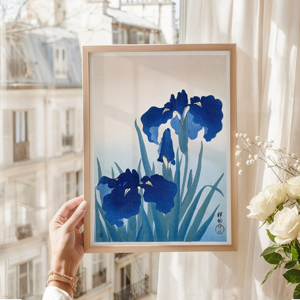 Ohara Koson Blue Iris Woodblock Print – Japanese Floral Wall Art