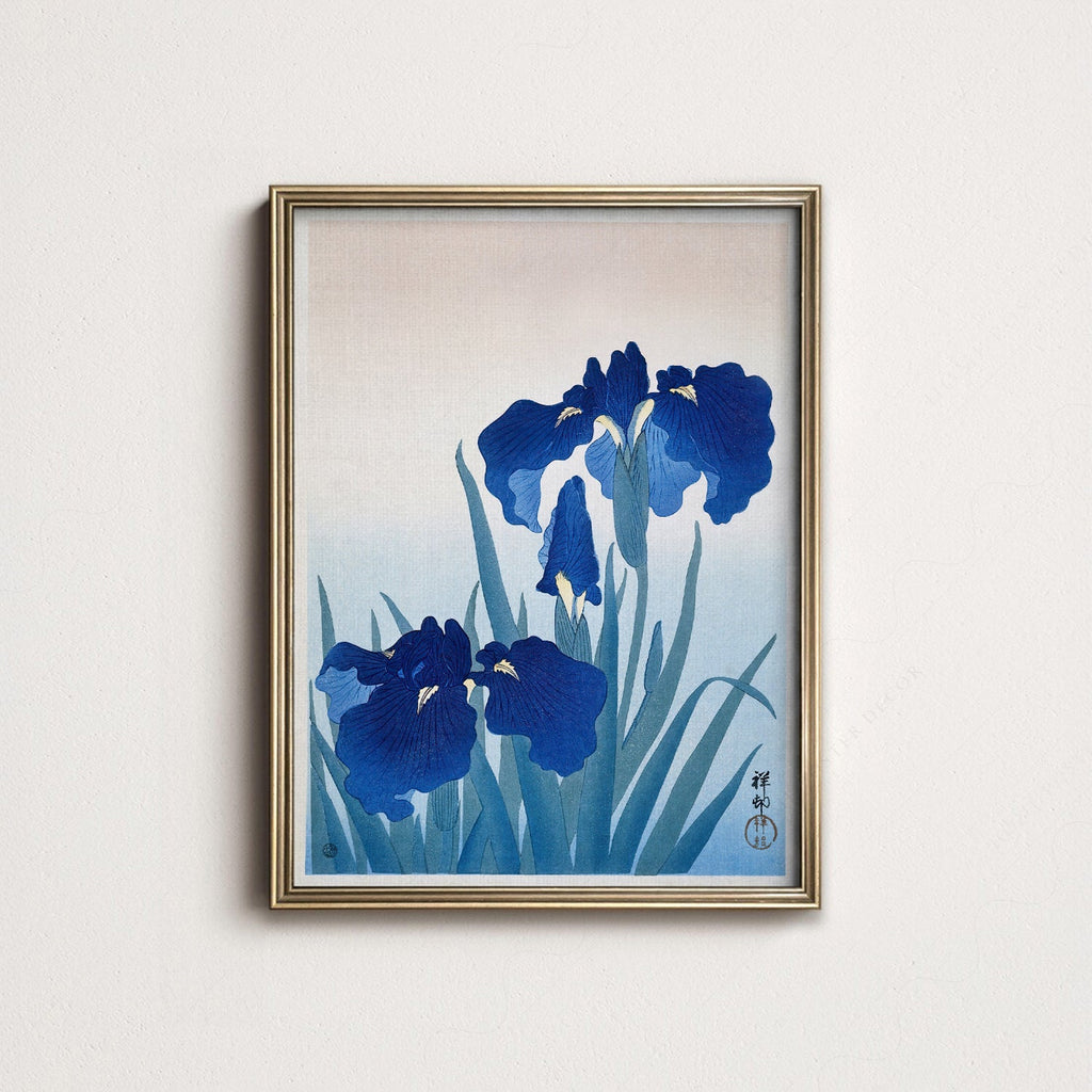 Ohara Koson Blue Iris Woodblock Print – Japanese Floral Wall Art
