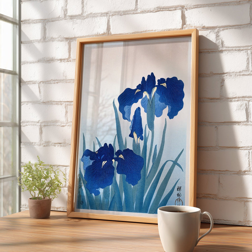 Ohara Koson Blue Iris Woodblock Print – Japanese Floral Wall Art