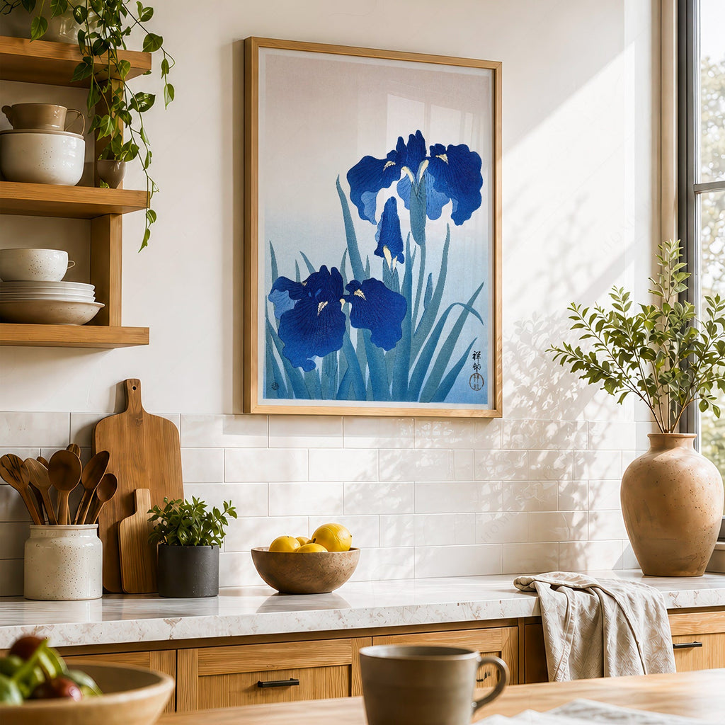 Ohara Koson Blue Iris Woodblock Print – Japanese Floral Wall Art