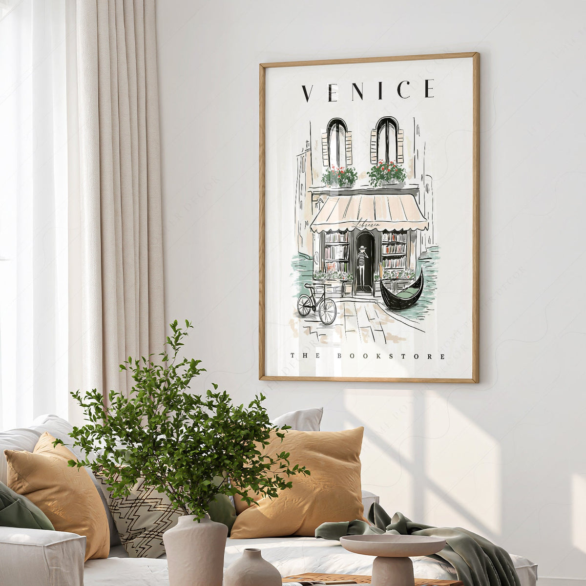Venice Bookstore Art Print – Italian Travel Poster Wall Decor