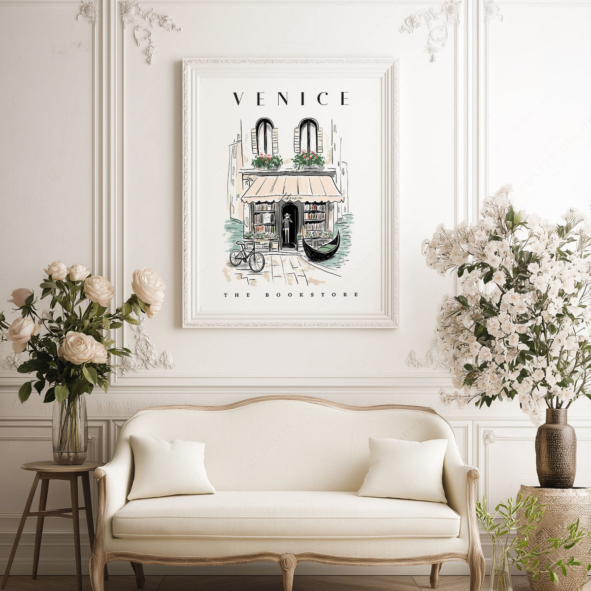 Venice Bookstore Art Print – Italian Travel Poster Wall Decor