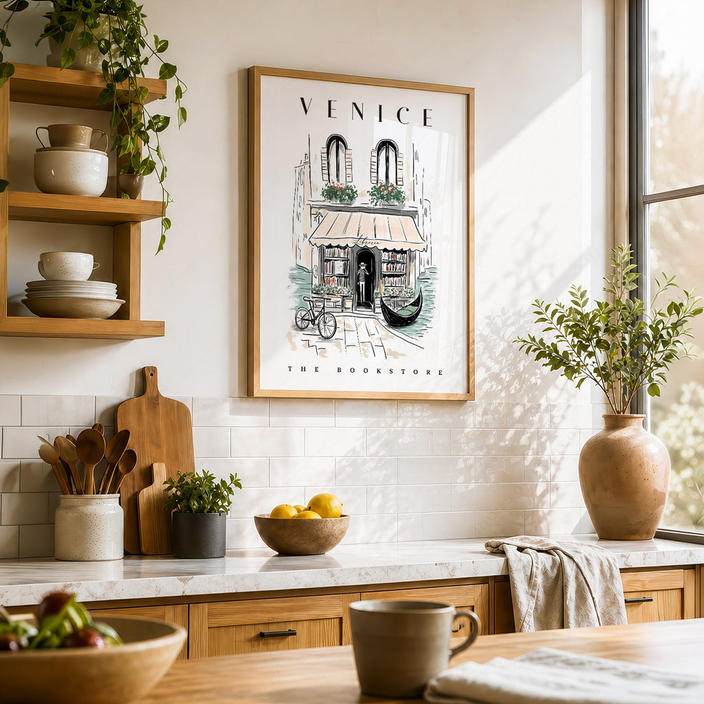 Venice Bookstore Art Print – Italian Travel Poster Wall Decor