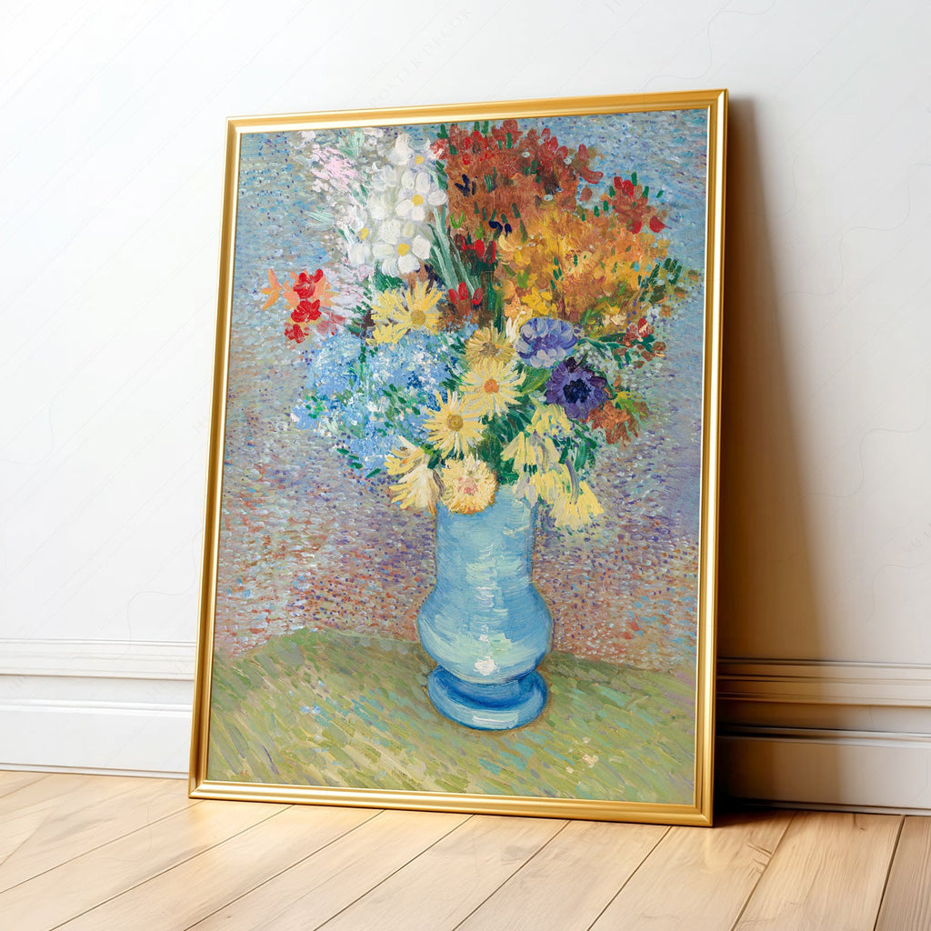 Van Gogh Flowers in a Blue Vase Art Print – Famous Painting Wall Decor