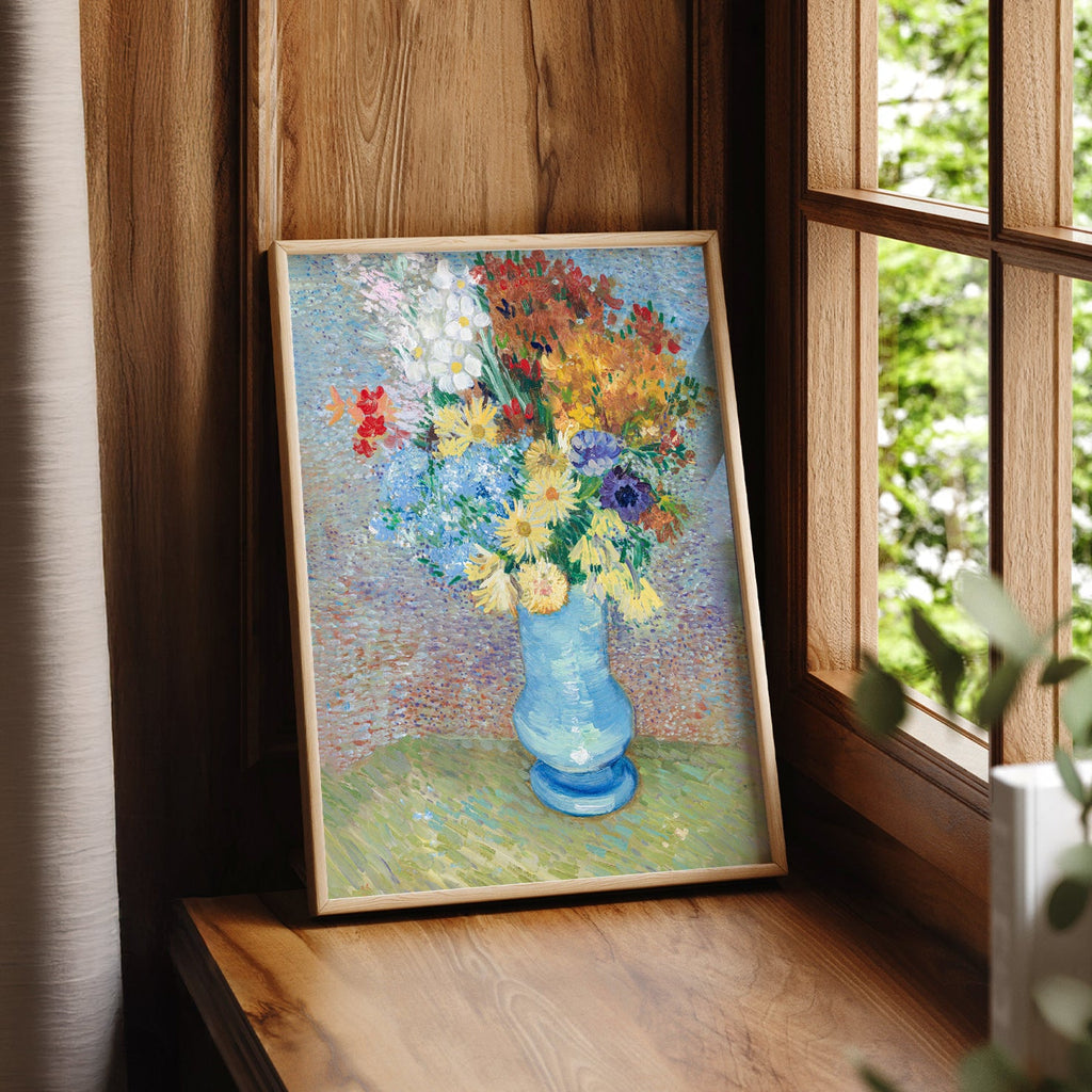 Van Gogh Flowers in a Blue Vase Art Print – Famous Painting Wall Decor
