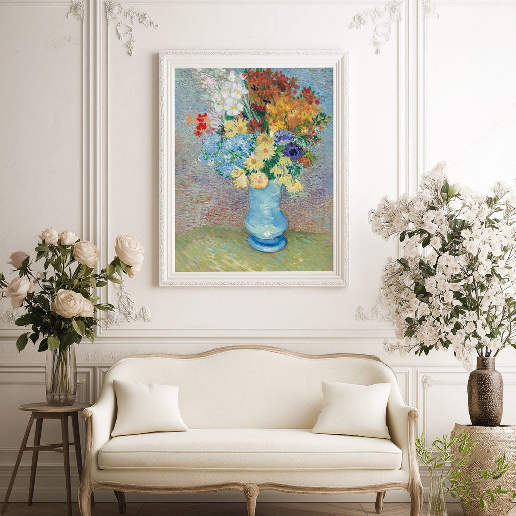 Van Gogh Flowers in a Blue Vase Art Print – Famous Painting Wall Decor