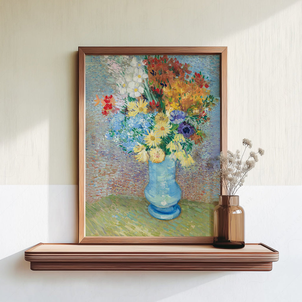 Van Gogh Flowers in a Blue Vase Art Print – Famous Painting Wall Decor