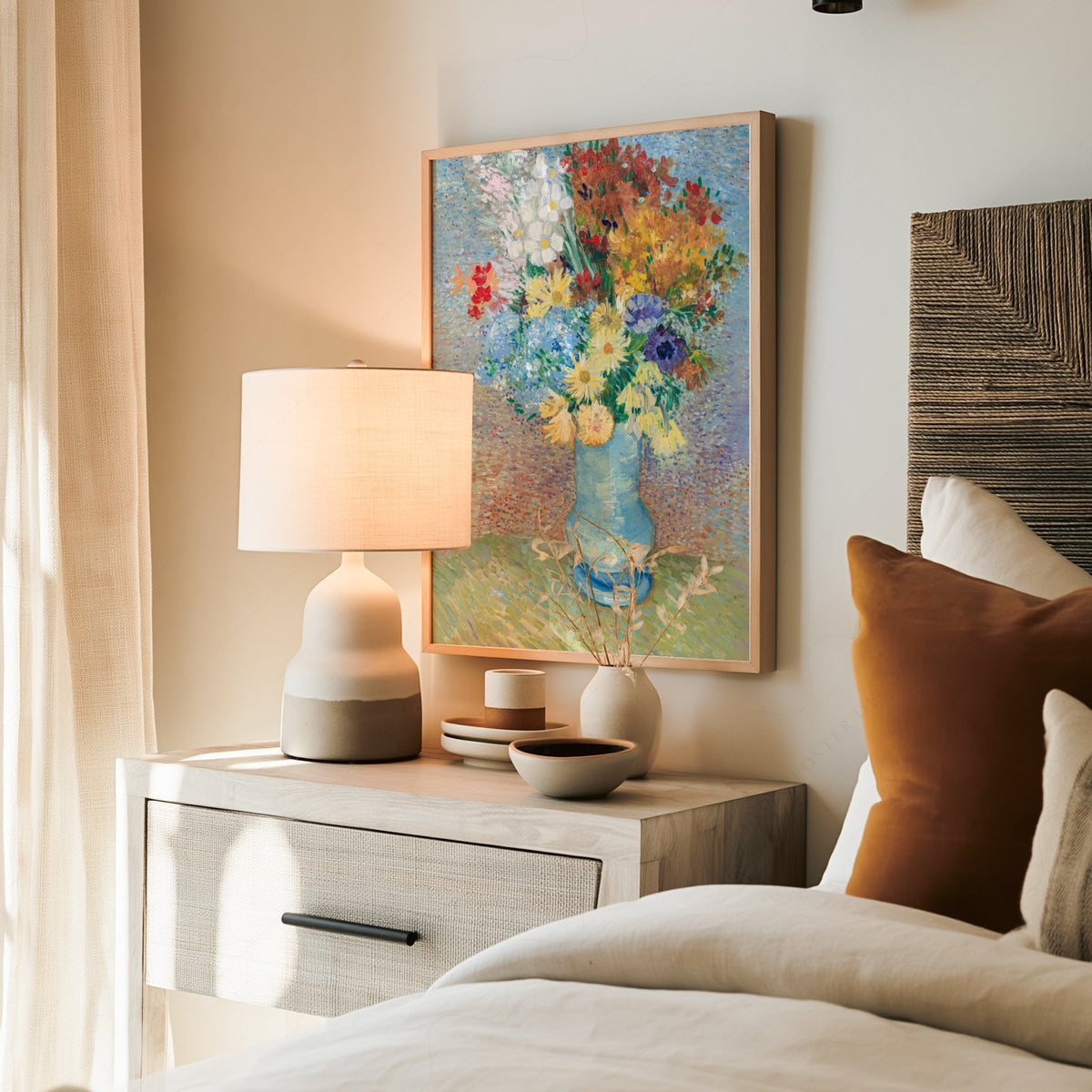 Van Gogh Flowers in a Blue Vase Art Print – Famous Painting Wall Decor