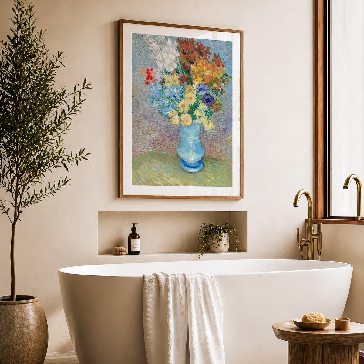 Van Gogh Flowers in a Blue Vase Art Print – Famous Painting Wall Decor