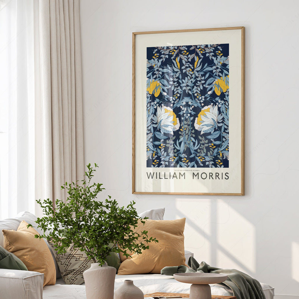 William Morris Fleurs bleues - Estampe d'art mural botanique