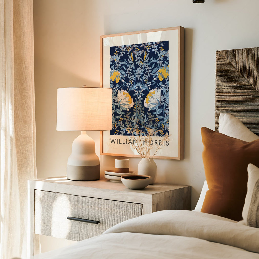 William Morris Fleurs bleues - Estampe d'art mural botanique