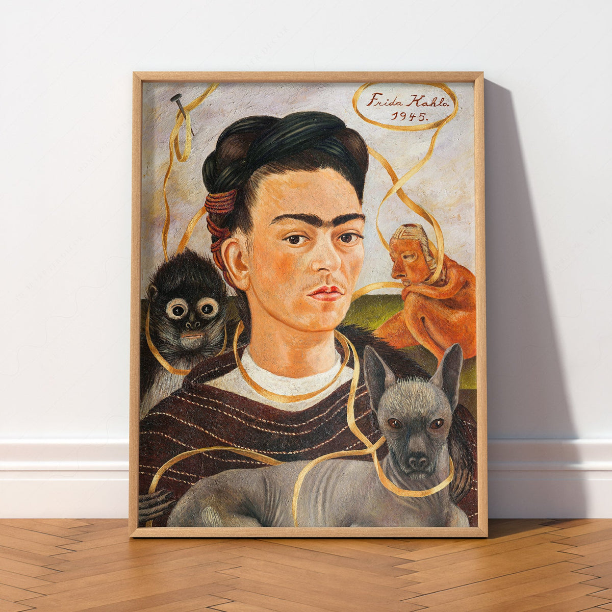 Frida Kahlo Self-Portrait with Small Dog Art Print – Mexican Wall Art