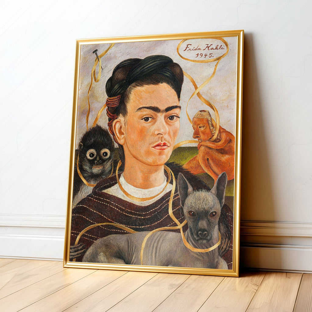 Frida Kahlo Self-Portrait with Small Dog Art Print – Mexican Wall Art