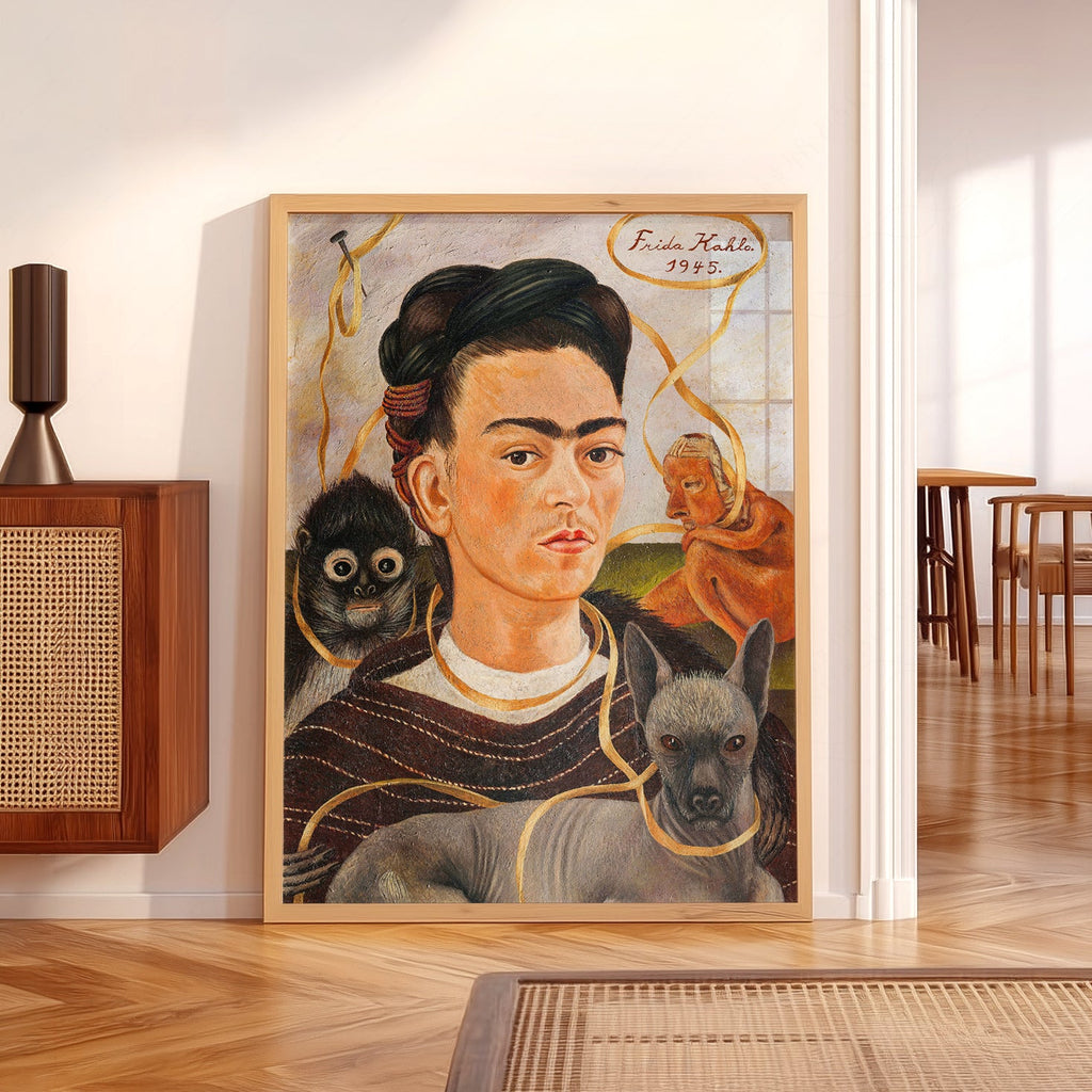 Frida Kahlo Self-Portrait with Small Dog Art Print – Mexican Wall Art