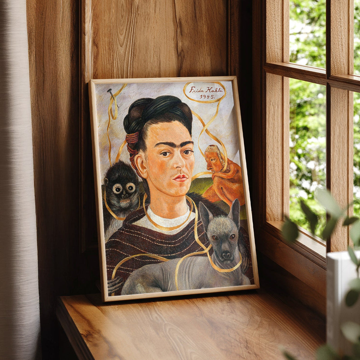 Frida Kahlo Self-Portrait with Small Dog Art Print – Mexican Wall Art