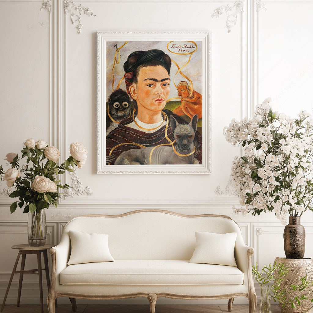 Frida Kahlo Self-Portrait with Small Dog Art Print – Mexican Wall Art