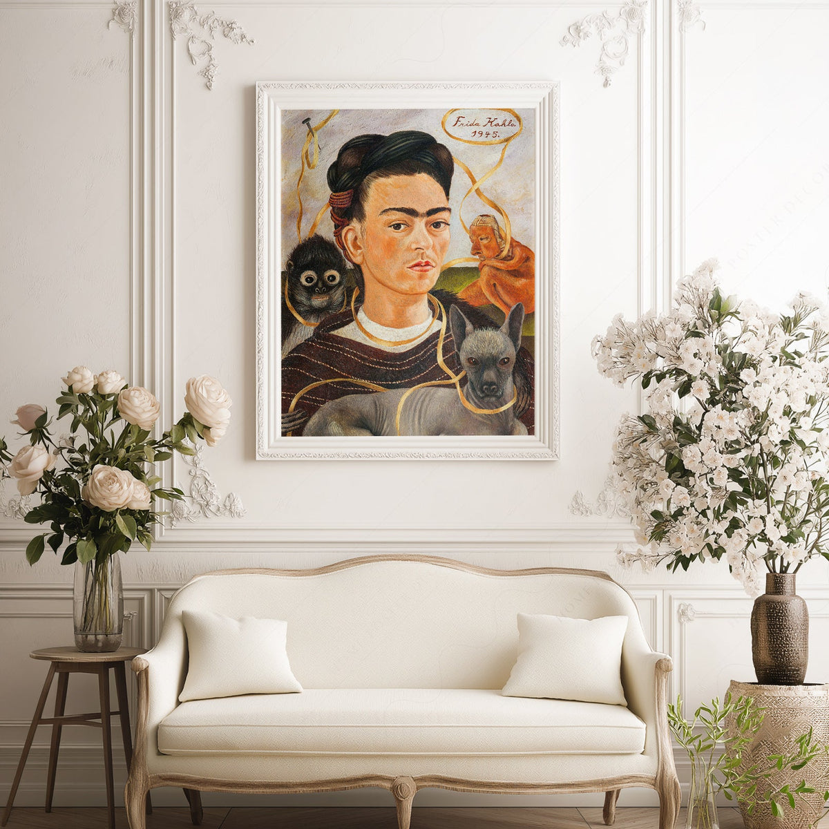 Frida Kahlo Self-Portrait with Small Dog Art Print – Mexican Wall Art